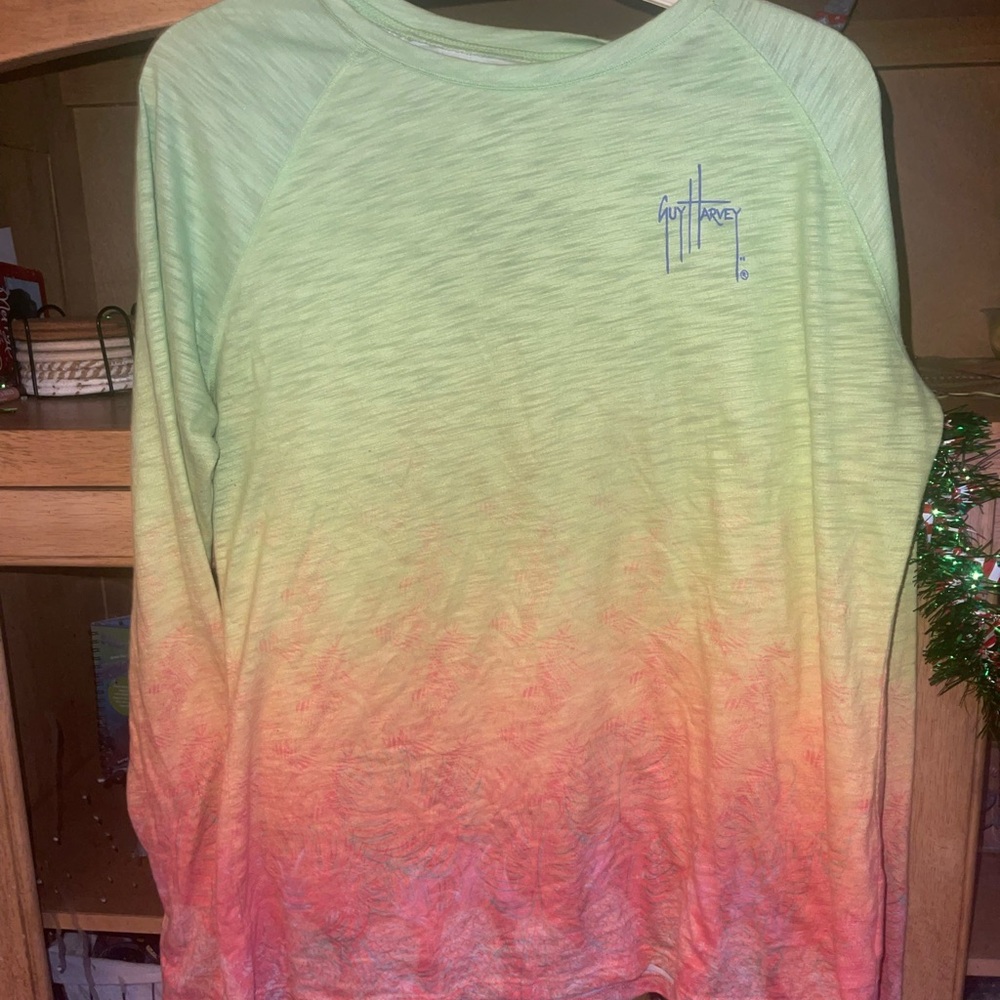 Guy Harvey Lime and Coral Ombre Long Sleeve Shirt